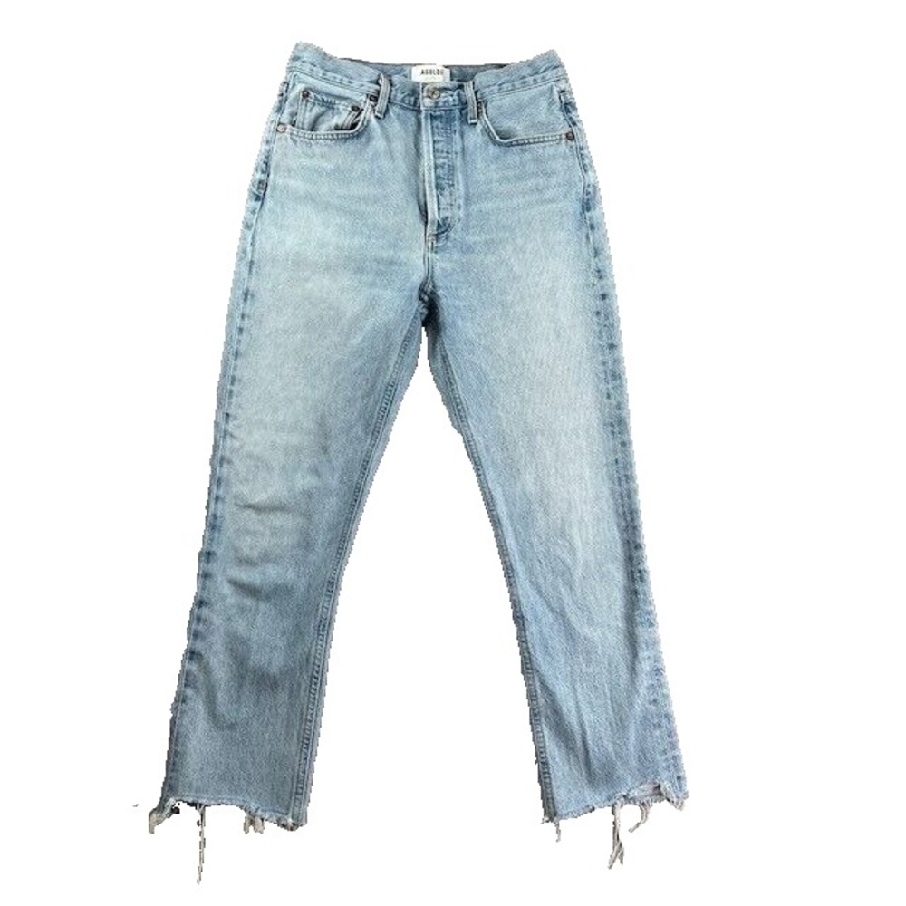 Agolde Jeans Womens 27 Blue Riley High Rise Straight Crop Frayed Hem Streetwear